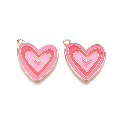 Ярко-Розовый Стойки обшивки сплава эмали подвески, без кадмия, без никеля и без свинца, золотой свет, шарма сердца, ярко-розовый, 21.5x18x1.5 мм, отверстие : 1.6 мм