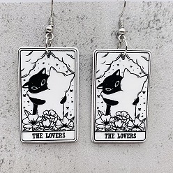 Черный Акриловые серьги-подвески с мультяшной тематикой, прямоугольник с рисунком в форме кошки, платина, чёрные, 62 мм