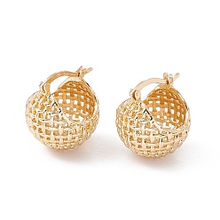Light Gold Brass Woven Basket Shape Hoop Earrings for Women, Light Gold, 19x18x17.5mm, Pin: 0.8x1mm