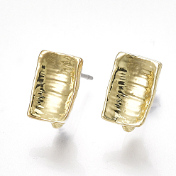 Light Gold Alloy Stud Earring Findings, with Steel Pins, with Loop, Rectangle, Light Gold, 9.5x6.5~7mm, Hole: 2mm, Pin: 0.7mm