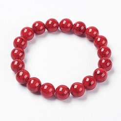 Коричневый Синтетический бирюзовый бисером стрейч-браслет, круглые, коричневые, 2 дюйм (5 см), бусины : 8 мм