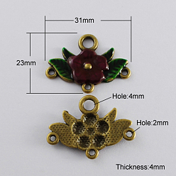 Фиолетовый Эмали сплава ссылки люстра компонент, без кадмия и без свинца, цветок, античная бронза, фиолетовые, 23x31x2.5 мм, отверстие : 2~4 мм