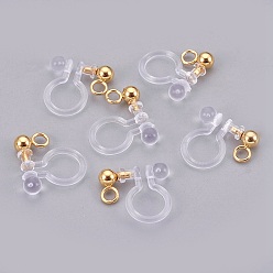 Real 18K Gold Plated Stainless Steel Clip On Earring Findings, with Plastic, Real 18k Gold Plated, 11x10.5x3mm, Hole: 1.8mm