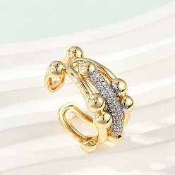 Настоящее золото 18K Открытые манжеты из латуни с микропаве и прозрачным цирконием для женщин, без кадмия и без свинца, реальный 18 k позолоченный, 11.5 мм, внутренний диаметр: регулируемый