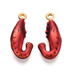 Малиновый 304 нержавеющей стальной эмали подвески, креветки прелести, ионное покрытие (ip), реальный 18 k позолоченный, малиновый, 20.5x9.5x4 мм, отверстие : 1.1~1.5 мм