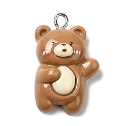 Медведь Непрозрачные подвески смолы, с платиновыми железными петлями, медведь, 27.5x7x8 мм, отверстие : 2.5 мм