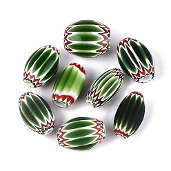 Gris Oliva Cuentas de barril de vidrio millefiori hechas a mano, cuentas de chevrón, verde oliva, 45~50x25~36 mm, agujero: 2~13 mm