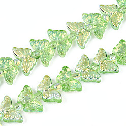 Светло-зеленый Прозрачность гальванизированные стеклянные бусины нити, бабочка, с покрытием AB цвета, с половиным покрытием, светло-зеленый, 8x15x4.8 мм, отверстие : 0.9 мм, около 70~71 шт / нитка, 24.80~25.20'' (64 см)