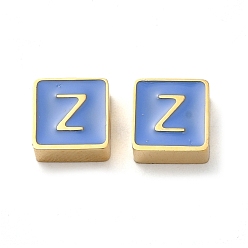 Letter Z 304 aus Stahl-Email-Perlen, echt 14 k vergoldet, Quadrat mit Buchstaben, Brief z, 8x8x4 mm, Bohrung: 2 mm