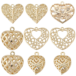 Настоящее золото 18K 10шт 5 стили латунные филигранные подвески, сердце, реальный 18 k позолоченный, 17.5~23x14~25x1~13 мм, отверстие : 1.2~2 мм, 2 шт / стиль