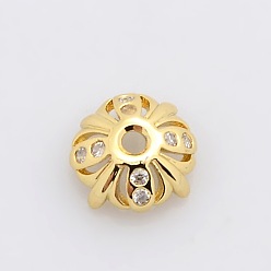Золотой 4 -petal латунные микро проложить кубического циркония крышки шарика,, без свинца, без никеля и без кадмия, золотые, 8x3 мм, отверстие : 1.5 мм