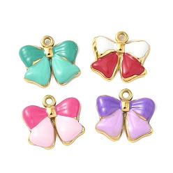 (52) Непрозрачная лаванда 304 нержавеющей стальной эмали подвески, ионное покрытие (ip), бантом прелести, золотые, разноцветные, 14.5x16x3 мм, отверстие : 1.4 мм