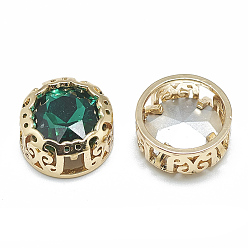 Изумруд Шить на горный хрусталь, стекло горный хрусталь, с легкими золотыми тонами латуни, аксессуары для одежды, плоско-круглые, изумруд, 12x6.5 мм