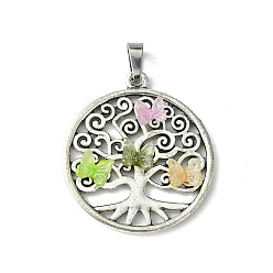 Colorful Antique Silver Tone Alloy Pendants, Tree of Life Charms with Resin Butterfly Cabochons and 304 Stainless Steel Snap on Bails, Colorful, 37x33x5mm, Hole: 8x4mm