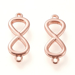 Розовый Позолоченный Соединители латунные звенья, долговечный, бесконечность, Настоящее розовое золото покрыто, 16.5x6.5x1.5 мм, отверстие : 1 мм
