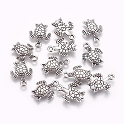 Античное Серебро Сплавочные подвески тибетского стиля, Морская черепаха, античное серебро, 16x12.4x2.2 мм, отверстие : 1.5 мм