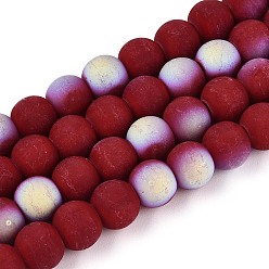 (123L) Белый крем непрозрачный блеск Матовые непрозрачные стеклянные бусы пряди, круглые, с половиным покрытием, с покрытием AB цвета, огнеупорный кирпич, 8~8.5 мм, отверстие : 1 мм, около 51~53 шт / нитка, 14.57~15.35 дюйм (37~39 см)