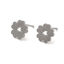 Stainless Steel Color 304 Stainless Steel Stud Earrings, Flower, Stainless Steel Color, 9x8.5mm