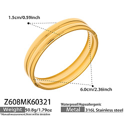Stripe 316L Surgical Stainless Steel Hinged Cuff Bangles for Women, Golden, Stripe, Inner Diameter: 2.36 inch(6cm)