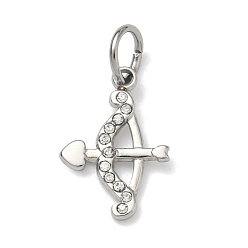 Arrow 304 подвески из прозрачного кубического циркония из нержавеющей стали, платина, прелести со стрелами, 18x12.5x1.5 мм, Перейти кольцо: 7x1 мм, внутренний диаметр: 5 мм