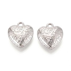 Платина Пластмассовые подвески ccb, Сердце со цветками , платина, 26x23x8~8.5 мм, отверстие : 3.5 мм