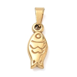 Golden 304 Stainless Steel Pendants, with 201  Stainless Steel Ice Pick Pinch Bails, Fish Charms, Ion Plating(IP), Golden, 16x7x3mm, Hole: 6x3mm.
