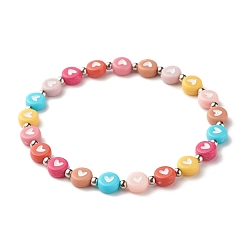 Разноцветный Плоский круглый эластичный браслет с сердцем из бисера для женщин, цвет нержавеющей стали, красочный, внутренний диаметр: 2-1/4 дюйм (5.7 см)