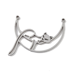 Нержавеющая Сталь Цвет Не тускнеющие 304 подвески из нержавеющей стали, лазерная резка, Полая луна с подвеской в виде лисы, цвет нержавеющей стали, 25x32x1 мм, отверстие : 1 мм