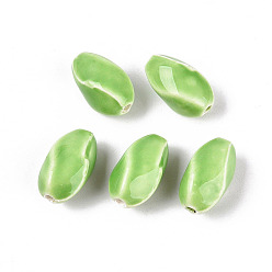 Зелено-Желтый Винтажные фарфоровые бусины ручной работы, пастельный фарфор, витых овальных, зеленый желтый, 16~17x9~10x9~10 мм, отверстие : 1.5~1.8 мм