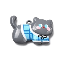 Серый Подвески из цинкового сплава с краской для запекания, форма кошки, серые, 13x19.5x4.5 мм, отверстие : 1.2 мм