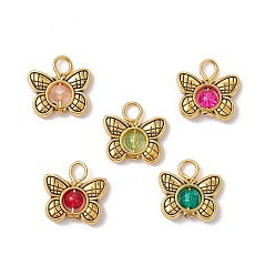 (52) Непрозрачная лаванда Подвески из стеклянных бусин с эффектом потрескивания, окрашенных распылением, с рамкой из сплава в тибетском стиле, бабочка, разноцветные, 15.5x15.5x4.5 мм, отверстие : 2.5 мм