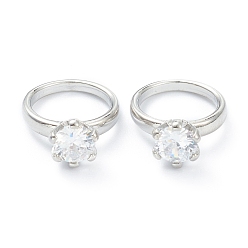 Платина Товаров двойного назначения, кольца или подвески на пальцы из латуни с микропаве из прозрачного кубического циркония, кольцо-солитер, цветок, платина, 15x12x6 мм, внутренний диаметр: 9.5 мм