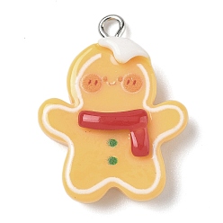 Gingerbread Man Подвески из непрозрачной смолы на рождественскую тематику, с железной платиной петлей, Колобок, 29x22x8 мм, отверстие : 2 мм