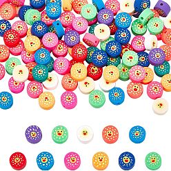 Gemischte Farbe 5 Stränge handgemachte Fimo-Perlen-Stränge, für DIY Schmuck Bastelbedarf, Flach runde mit ente, Gemischte Farbe, 9x4 mm, Bohrung: 1.5 mm, ca. 40 Stk. / Strang, 15.16 Zoll ~15.55 Zoll (38.5cm), 5 Stränge / Box
