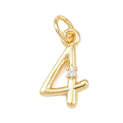 Настоящее золото 18K Латунные микропаве прозрачные кубические циркониевые подвески, число 4, с целью перехода в кольце, без кадмия и без свинца, стойки покрытие, долговечный, реальный 18 k позолоченный, 14~15x4.5~11x2 мм, отверстие : 3 мм