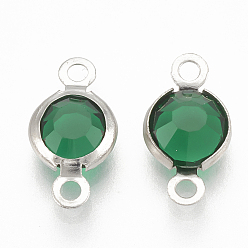 Зеленый 304 соединительные звенья нержавеющие, со стеклом, плоско-круглые, цвет нержавеющей стали, зелёные, 15x8.5x4 мм, отверстие : 1.5 мм