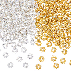 Золотой & Серебряный 600 шт. 2 цвета тибетский стиль сплав бусины ромашки разделительные бусины, без кадмия и без свинца, гранулированные бусины, золотой и серебряный, 6x2 мм, отверстие : 1.5 мм, Около 4000 шт / 1000 г