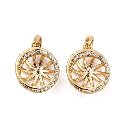 Настоящее золото 18K Латунный микро-паве кубический цирконий, круглые, за половину пробурено бисера, без кадмия и без свинца, стойки покрытие, долговечный, реальный 18 k позолоченный, лоток : 9x9.5 мм, 16.5x14x5.5 мм, отверстие : 2x3 мм, штифты : 1.5 мм