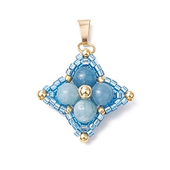 Другие Кварцы Подвески в форме звезды из окрашенного натурального синего кварца и стеклянных бусин, с 304 защелкой из нержавеющей стали на поручнях, золотые, 25~26x25~26x7.5 мм, отверстие : 6.5x3 мм