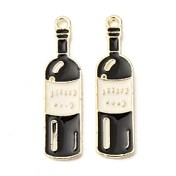 Черный Подвески из сплава , с эмалью, Winebottle со словом, золотой свет, чёрные, 31x8x2 мм, отверстие : 1.6 мм