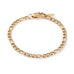 Золотой Женские 304 цепи Фигаро из нержавеющей стали, браслеты-цепочки, с карабин-лобстерами , золотые, 7-1/2 дюйм (19 см)
