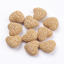 (932FM) Темно-синий аква-матовый с подкладкой Невощеные бусины из натуральной лавы, для парфюмерных шариков эфирного масла, ароматерапевтические бусы, окрашенные, сердце, нет отверстий / незавершенного, темно-золотистые, 22x24x11 мм