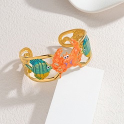 Краб Ocaen theme 304 браслеты-манжеты из нержавеющей стали с эмалью для женщин, ионное покрытие (ip), краб, внутренний диаметр: 2.60x1.99 дюйм (6.6x5.05 см)