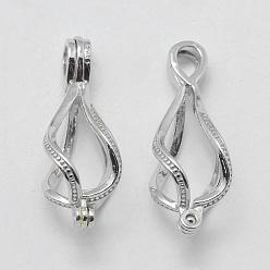 Платина Антикоррозийное родиевое покрытие 925 подвески из стерлингового серебра в клетке, полый, слеза, платина, внутренний диаметр: 8 мм, 28x10 мм, отверстие : 3x4 мм