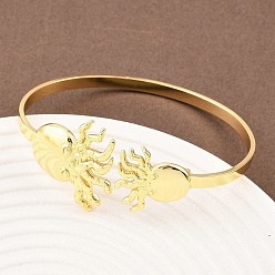 Осьминог Браслеты-манжеты из латуни с морскими организмами для женщин, реальный 18 k позолоченный, осьминог, внутренний диаметр: 2-3/4 дюйм (6.85 см)