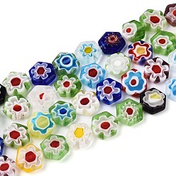 Разноцветный Handmade millefiori lampwork beads strands, шестиугольник, красочный, 8~9x8~9x3 мм, отверстие : 0.8 мм, около 47~48 шт / нитка, 15.55~15.94'' (39.5~40.5 см)