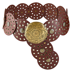 Кокосово-Коричневый Винтажные ремни с дисковой цепью из искусственной кожи, Сплав с застежками, античная бронза, кокосового коричневый, 1050x90x5.5 мм