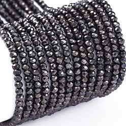 Металлическо-черное Гальванопокрытие Стеклянные бусины с гальваническим покрытием , полное покрытие, граненые, рондель, покрытие черного цвета металла, 2x1.5 мм, отверстие : 0.6 мм, около 208~220 шт / нитка, 34~36 см