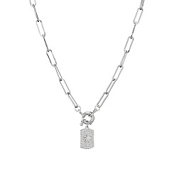 Прозрачный Женские цепочки-подвески из латуни с микропаве из кубического циркония в форме прямоугольника и подвеской в виде звезды, с застежкой-карабином., платина, прозрачные, 15.75 дюйм (40 см)