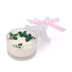 Green Clear Glass Candles, Barrel Shaped Smokeless Decorations, with Dryed Flowers, the Box only for Protection, No Supply Again if the Box Crushed, Green, 96x66mm